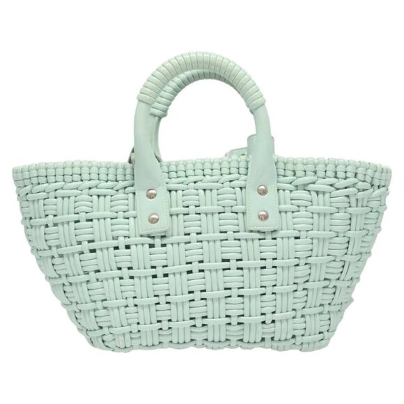 BALENCIAGA Hand Bag Vinyl 2way Green Silver Auth - Picture 2 of 16